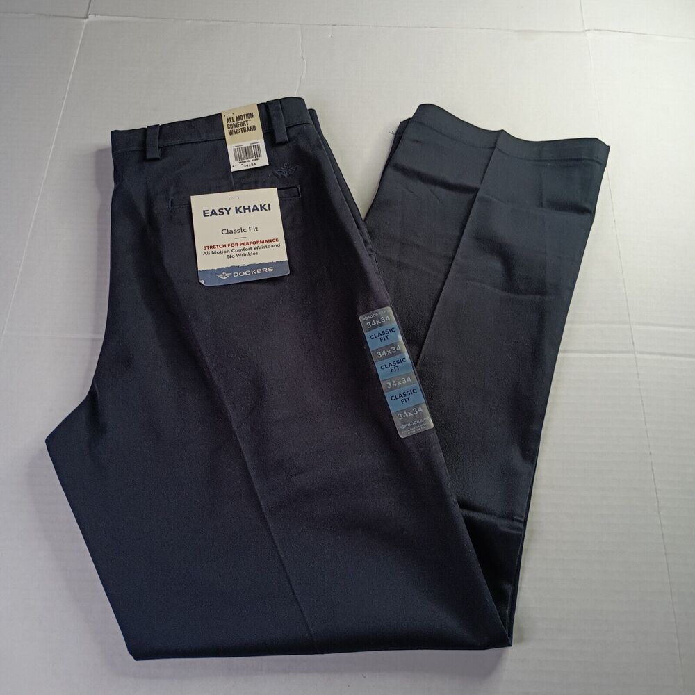Dockers Easy Khakis Pants Mens 34x34 Black Comfort Waist Classic Fit No Wrinkles